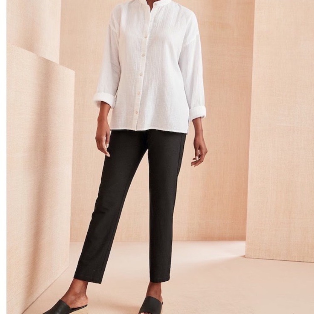 Eileen Fisher Black Stretch Knit Tapered Ankle Pants Career Trousers Women SZ S